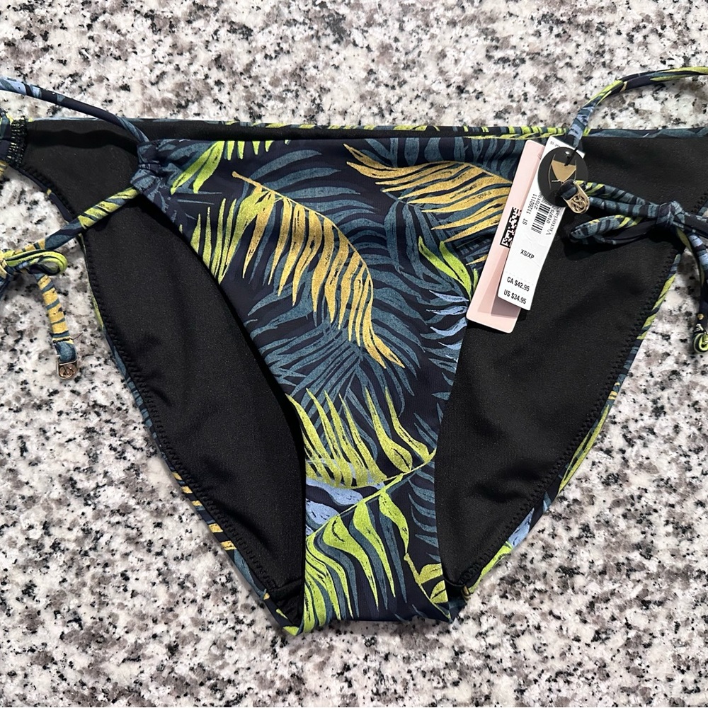 Victoria's Secret Black and Green Leaf Bikini Bottom